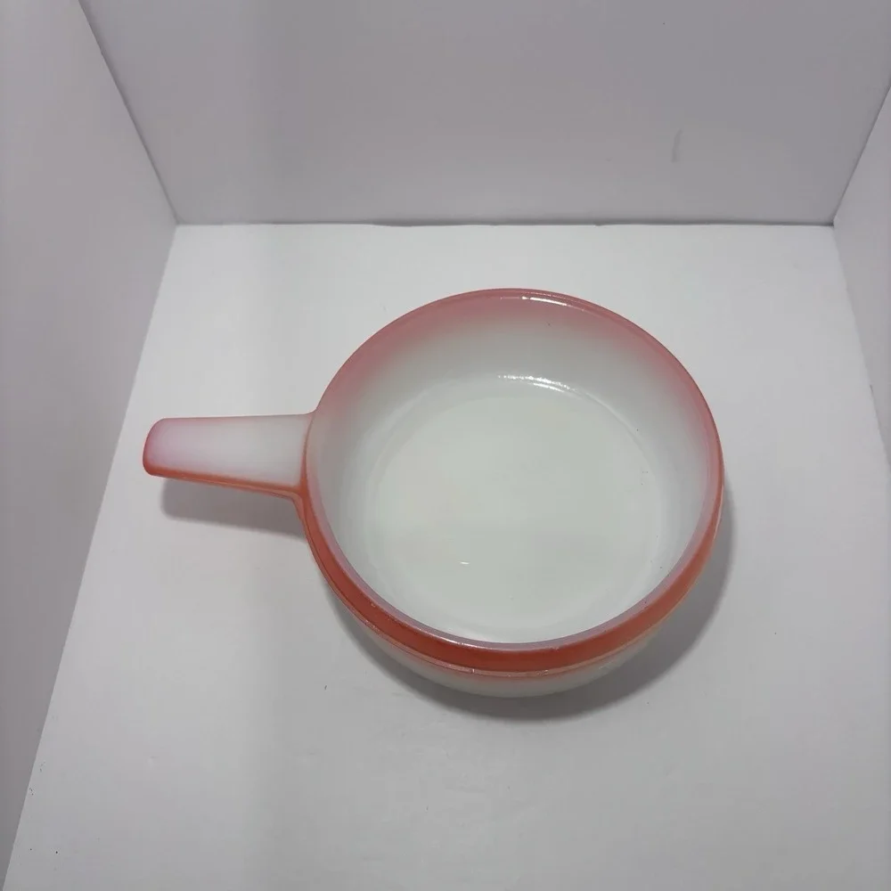 Vintage Ovenware‎ Made in USA  Dish With Handle White And Orange Trim